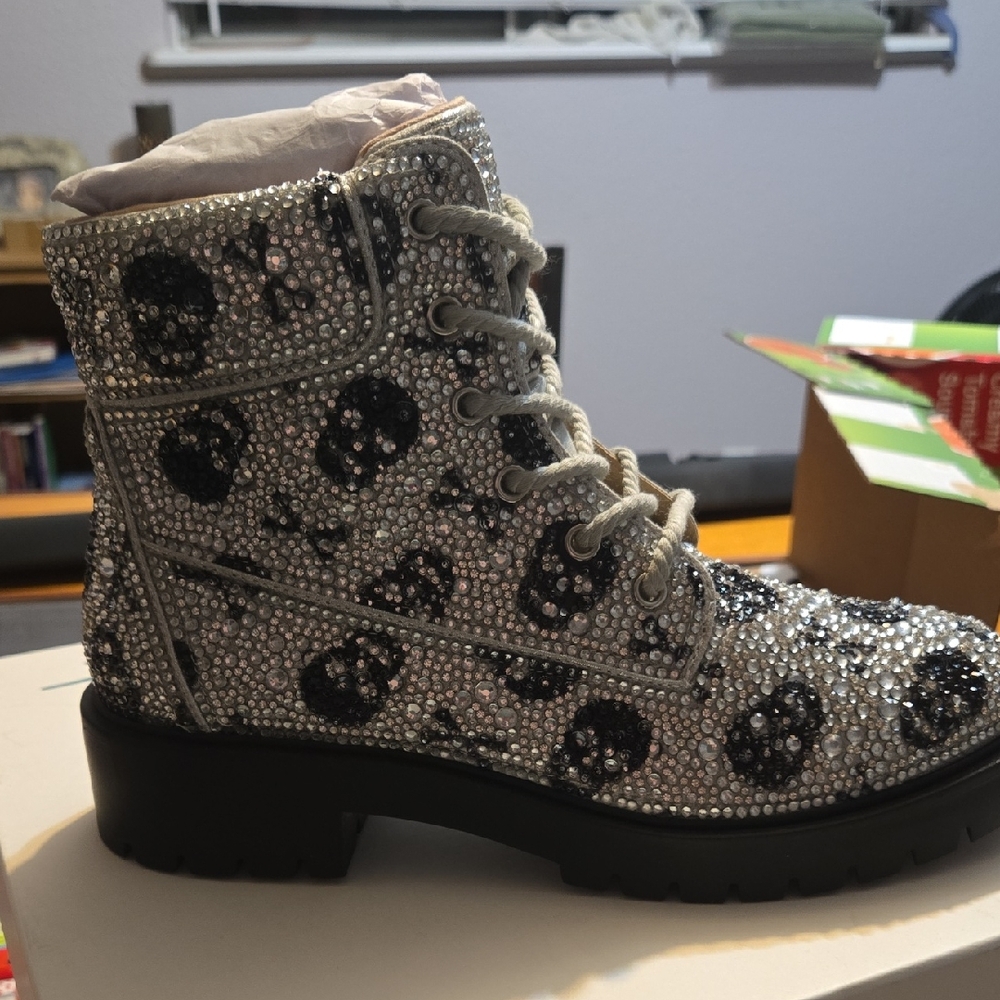 Betsey Johnson Glittering Skull Combat Boots